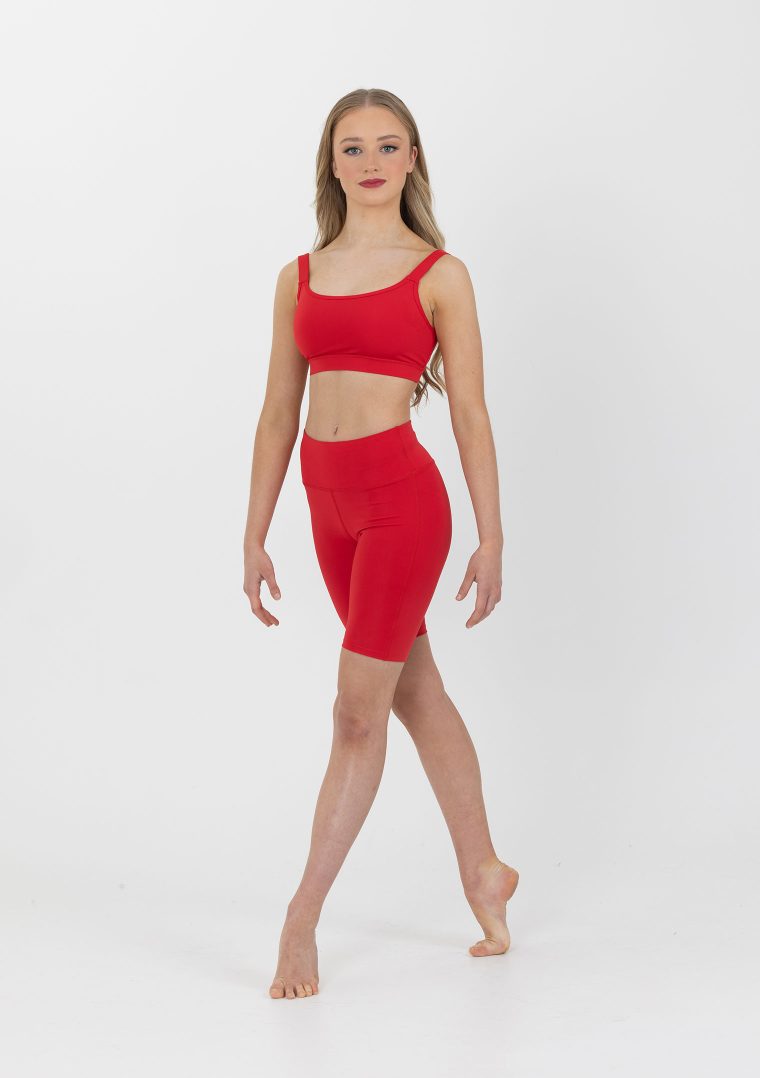 red crop top bike shorts red
