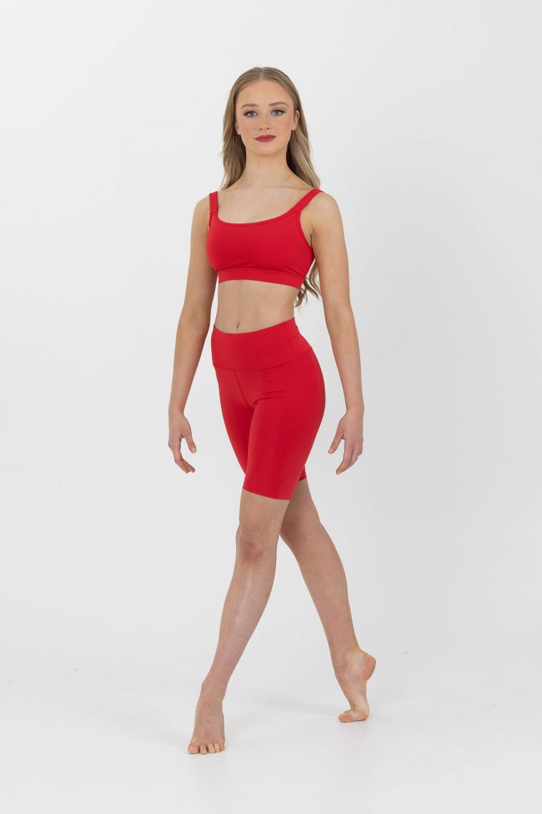 red crop top bike shorts red